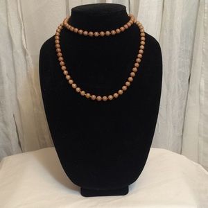 Retro Long Light Caramel Brown Beaded Necklace